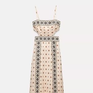 Linen blend cut out midi dress